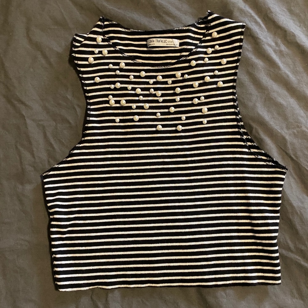 Zara black and white tank crop top